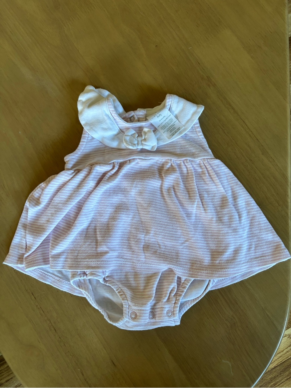 Laura Ashley Baby Girls Pink Striped Dress-Style Romper with Bow Collar